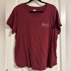Old Navy TShirt Size XL Maroon Short-Sleeved Silver Embroidery Believe It Moon